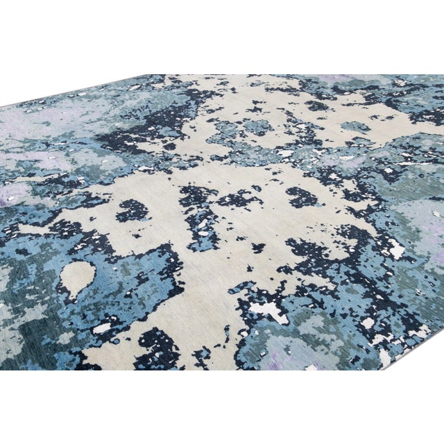 Purple Modern Abstract Wool and Silk Rug For Sale - Image 4 of 11