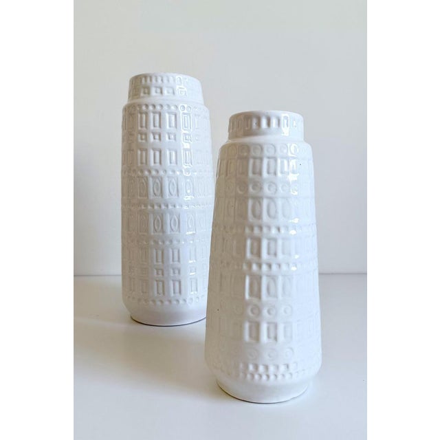 Mid-Century Modern Mid-Century Modern West German White Glazed Ceramic Vases by Scheurich, 1950s, Set of 2 For Sale - Image 3 of 17