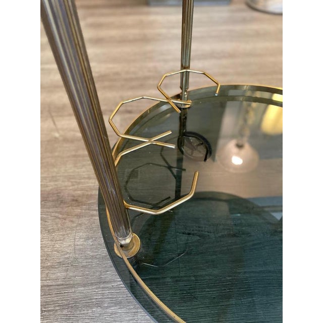 Gold Round Brass and Smoked Glass Serving Trolley, 1970s For Sale - Image 8 of 12