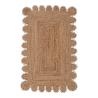 White Edge Trim Scallop Jute Rug 9x12 Ft. For Sale