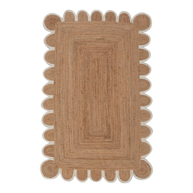 White Edge Trim Scallop Jute Rug 9x12 Ft. For Sale