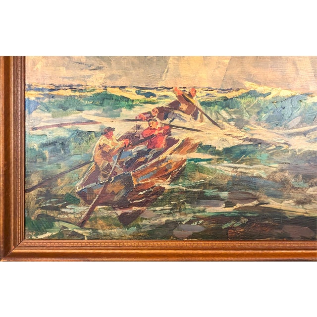 Paint Niels Peter Bolt Early Naturalistic Nautical Painting of a Whaling Ship and Crew at Sea, 1945 For Sale - Image 7 of 11