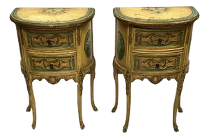Provincial Louis XV Style Hand-Painted Side Tables - A Pair