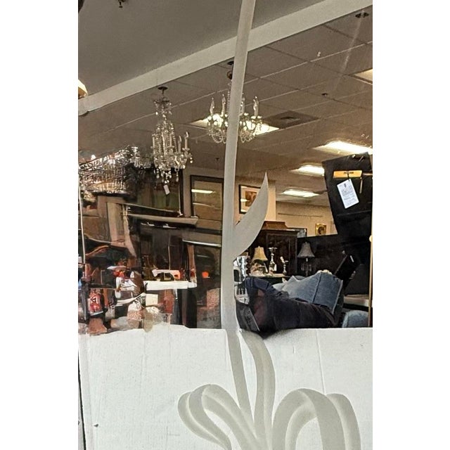 Glass Art Nouveau Etched Three Panel Mirrored Screen Room Divider For Sale - Image 7 of 10