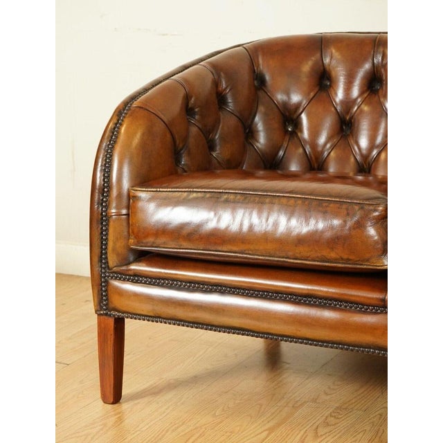 Whiskey Brown Hand-Dyed Leather 2-Seater Sofa, 1940s For Sale - Image 10 of 12