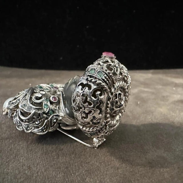 Amazing 1990s Sterling Silver and Precious Stones Italian Brooch For Sale - Image 4 of 12