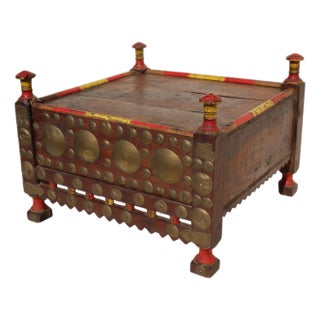 Vintage Wood Side Table with Brass Details, 1930s For Sale