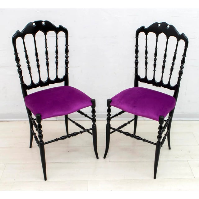 This pair of typical Chiavari chairs has been designed by Gaetano Descalzi in the city of Chiavari in Italy, where they...