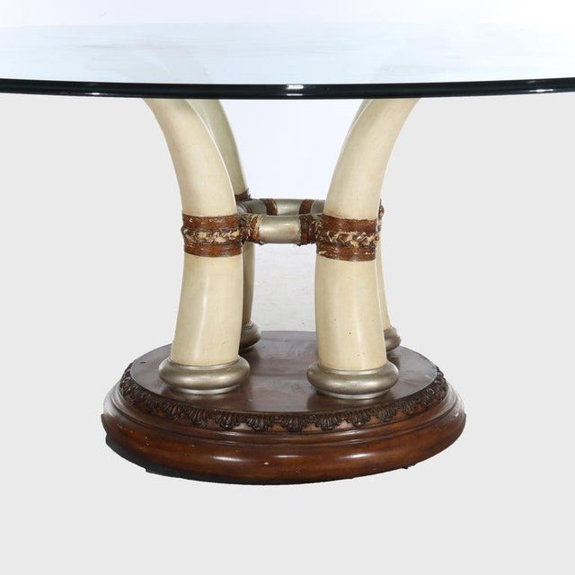 Exotic Vintage Carved Faux Elephant Tusk Glass Top Dining Table 20thC For Sale - Image 4 of 13