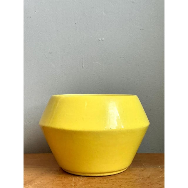 Vintage Yellow Geometric Ceramic Planter For Sale - Image 4 of 12