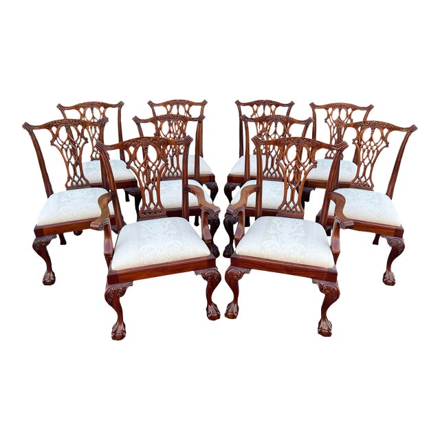 Ball and Claw Foot Chippendale Mahogany Dining Chairs- Set of 10 For Sale