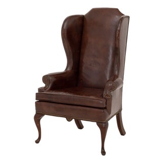 American Studded Upholstered Wingback Armchair For Sale