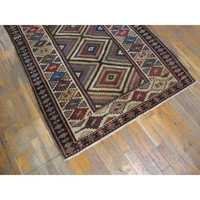 1900s Multicolor Diamond Antique North West Persian Rug 3'2" X 9'6" Handknotted Wool Carpet For Sale In New York - Image 6 of 6