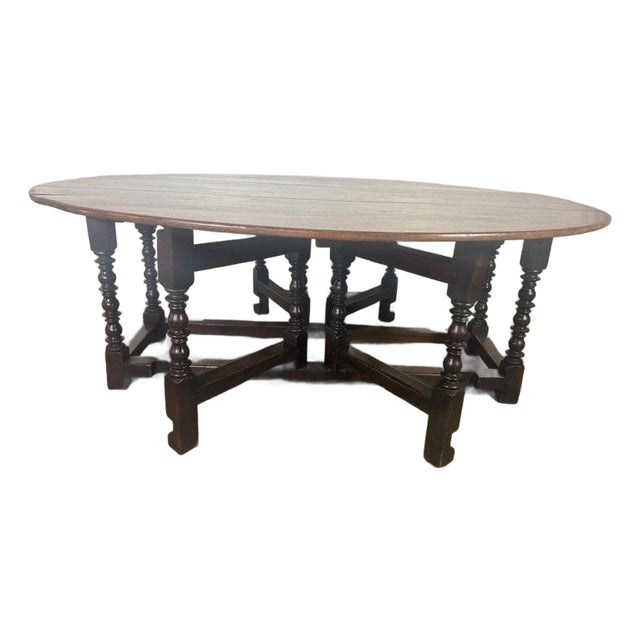 English Oak Gateleg Dining Table With Turned Supports For Sale
