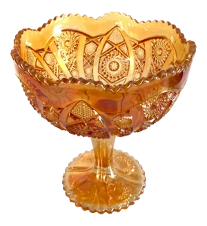 Vintage Fenton Carnival Glass Compote in Amber 8.25” Tall