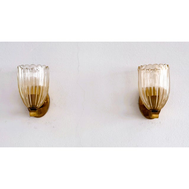 Art Deco Italian Brass and Murano Glass Wall Lights, 1990s, Set of 2 For Sale - Image 13 of 13