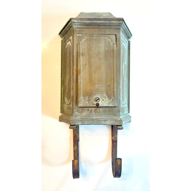 Patinated Wall Mount Metal Mail and Paper Box with Door For Sale In Los Angeles - Image 6 of 7