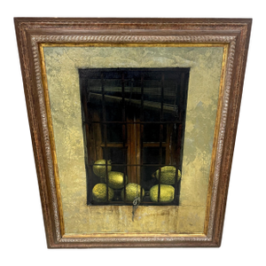 Chuck Wood Trompe l’Oeil Still Life of Striped Melons in Barn Window, c. 1970s