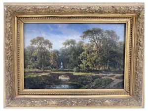 Cölestin Brügner, Miniature Park Landscape, 19th Century, Oil Painting, Framed