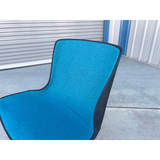 Sky Blue 1970s Pair of Mid Century Heavy Chrome Swivel Lounge Chairs For Sale - Image 8 of 13