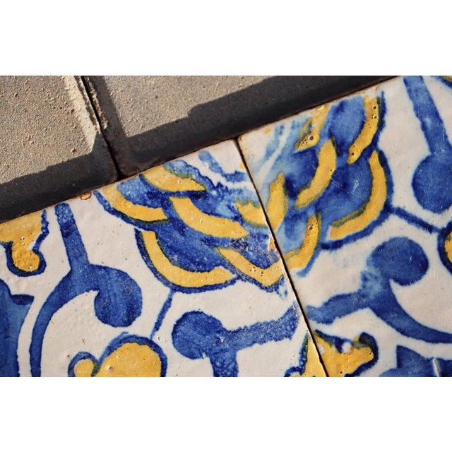 1850s Antique Portuguese Earthenware Tiles Cobalt Blue & Mustard Yellow For Sale - Image 4 of 8