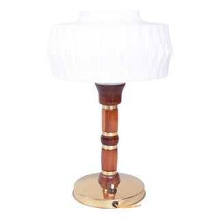 Mid-Century Table Lamp in Walnut, Brass and Glass, Czech, 1960s For Sale