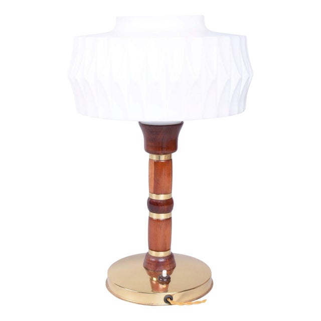 Mid-Century Table Lamp in Walnut, Brass and Glass, Czech, 1960s For Sale