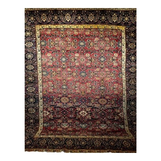 Antique Persian Mahal Sultanabad Rug, Hand-Knotted Wool, Geometric Pattern, 11x13, Red & Navy For Sale