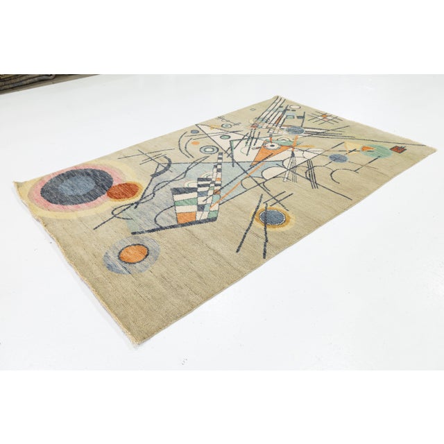 Textile 5x8 Kandinsky-Inspired Abstract Art Area Rug – Modern Art Deco Hand-Knotted Wool For Sale - Image 7 of 9