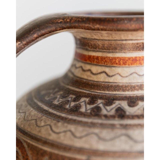 Vintage Italian Hand-Painted Brown Ceramic Vase with Decorative Pattern and Two Handles from Italica Ars, 1960s For Sale - Image 9 of 13
