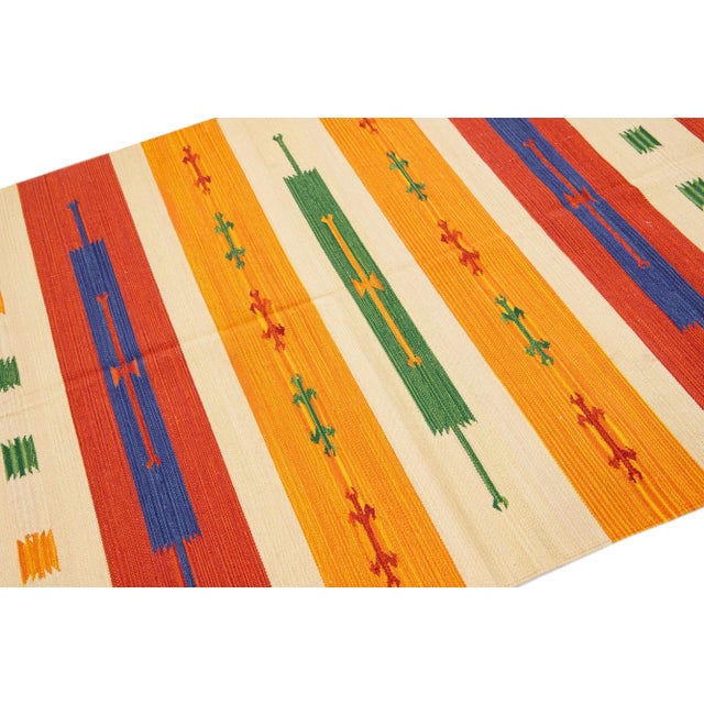 2020s Modern Kilim Handmade Multicolor Geometric Wool Rug For Sale In New York - Image 6 of 7