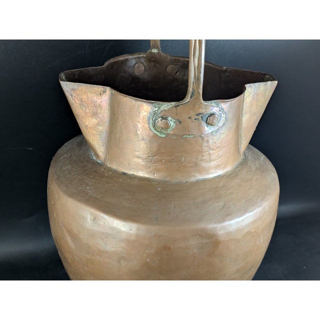 American 19th Century Copper Water Pitcher Jig Double Spout Brass Base 16" For Sale - Image 3 of 10