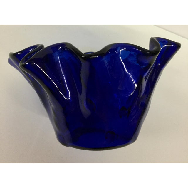 Glass Vintage Cobalt Glass Ruffled Vase For Sale - Image 7 of 11