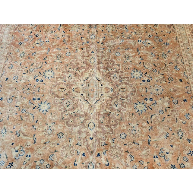 Vintage Persian Tabriz Rug, Hand-Knotted Wool, Floral Pattern, Pale Apricot & Burgundy, 10x13 For Sale - Image 15 of 16