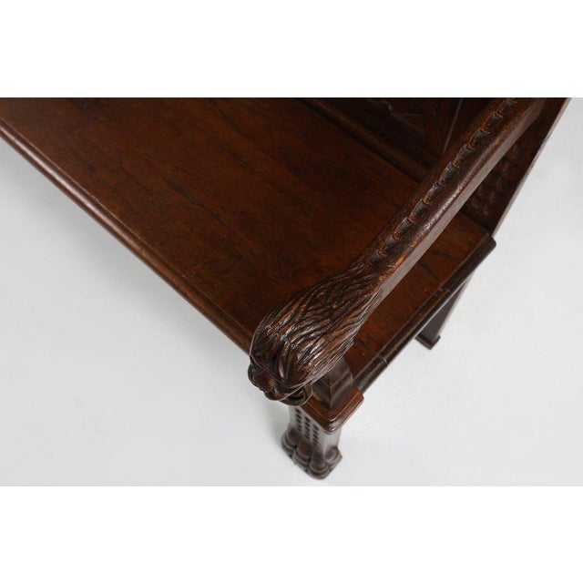 Antique Gothic French Oak Carved High Back Panel Bench, 1700s For Sale - Image 13 of 16