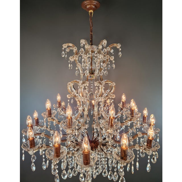 Large Antique Crystal Chandelier Restored Italian Bohemian Style Vintage For Sale - Image 15 of 18