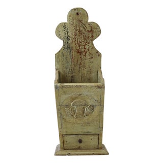 19th-Century European Provincial Carved Farinière / Salt Box in Original Sage Milk Paint For Sale