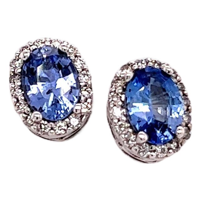 Natural Sapphire Diamond Earrings 14k Gold 1.73 TCW Certified For Sale