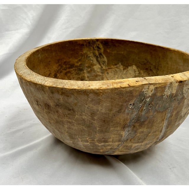 Wood Large Antique Handcrafted Artisans Wood Bowl For Sale - Image 7 of 13