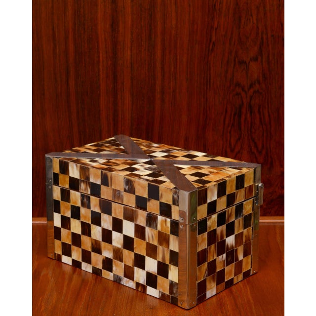 Enrique Garcel Colombian Tessellated Horn and Brass Decorative Box 1980s For Sale - Image 11 of 11