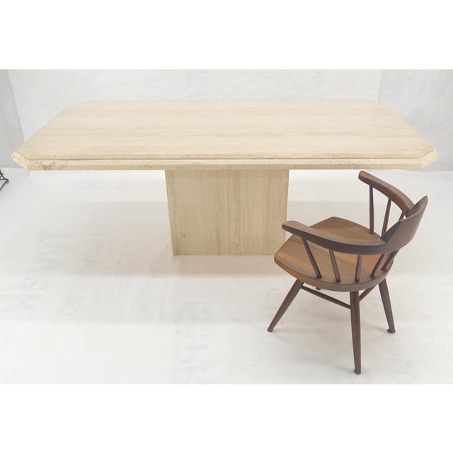 Solid Travertine Single Pedestal Base 40x80 Italian Dining Table MINT For Sale - Image 12 of 16