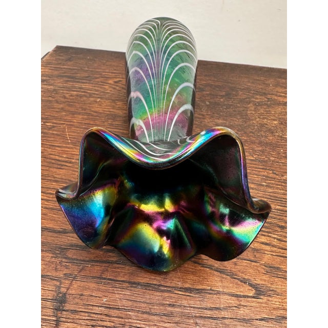 1970s Iridescent Blown Glass Vase with Filigree Decoration, Italy, 1970s For Sale - Image 5 of 13
