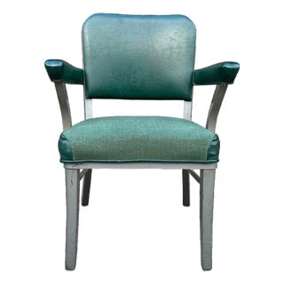 Vintage Industrial Metal Office Chair With Green Upholstery For Sale