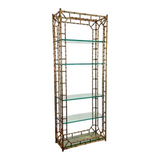 Chinoiserie Style Faux Bamboo Etagere With Glass Shelves For Sale