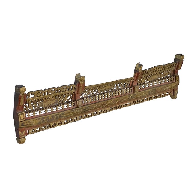 Chinese Vintage Relief Ancient Style Golden Carving Wood Wall Art For Sale - Image 4 of 8