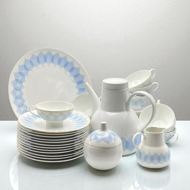 Exceptional coffee and dessert/breakfast set from the Lotus Azure (Lotus Blau) collection by Rosenthal China / Studio-...
