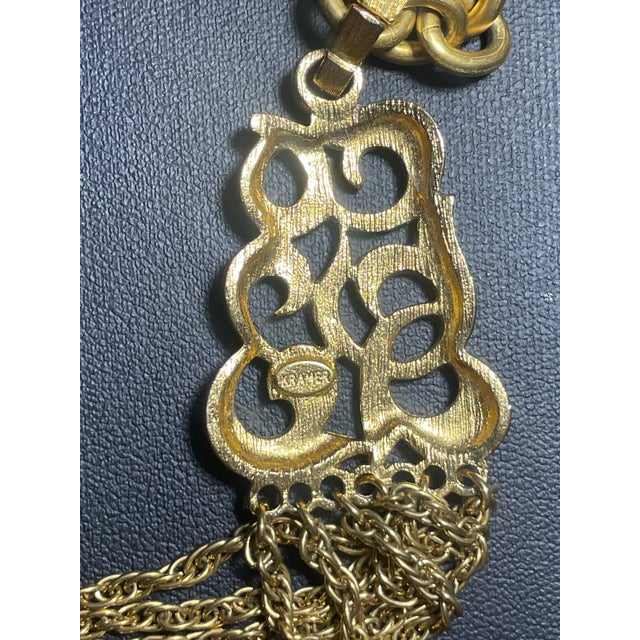 Marked Kramer vintage statement necklace features a satin-finish gold-tone metal with a substantial 29-inch cable link...