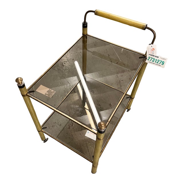 Vintage Brass and Smoky Glass Bar Cart For Sale