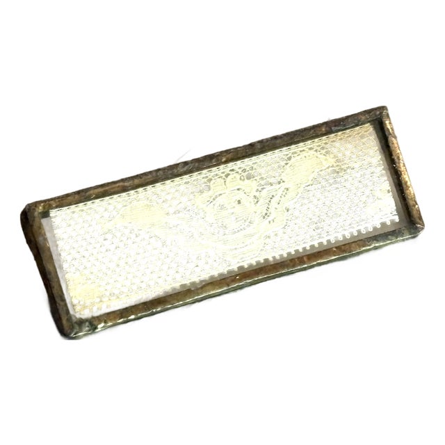 1930s Silver/Lace in Glass Rectangular Brooch For Sale