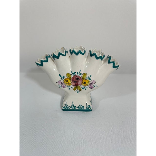 Traditional Mid 20th Century Portuguese Petite Majolica Five Finger Tulip Vase Tulipiere For Sale - Image 3 of 17